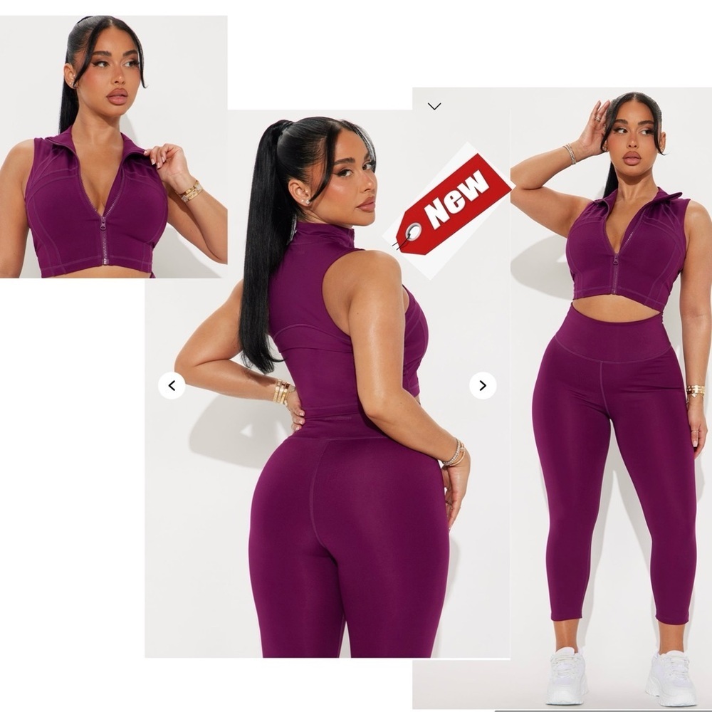 Fashion Nova purple cropped full zipper front mock neck sleeveless workout top M